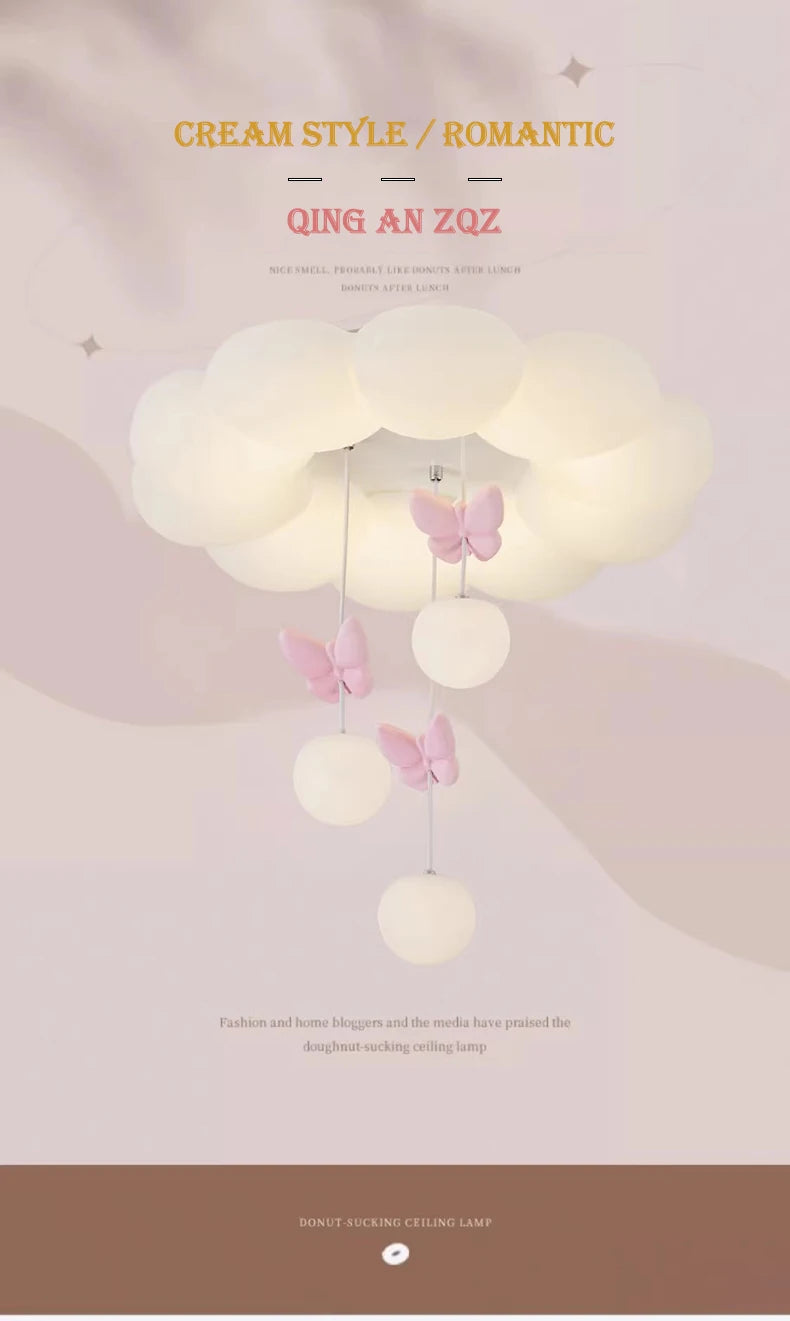 Children's Room Princess Room Cloud Ceiling Lights Pink Bow Bubble Ball Lamp LED Cream Style Romantic Girl Bedroom Ceiling Lamps