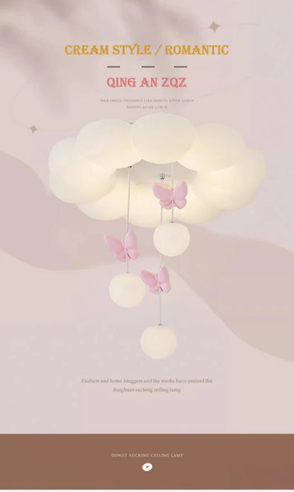 Children's Room Princess Room Cloud Ceiling Lights Pink Bow Bubble Ball Lamp LED Cream Style Romantic Girl Bedroom Ceiling Lamps