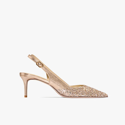 2025 New Summer Luxury Heeled Sandals Gold Sequins Back Strap Pointed Toe Stiletto Pumps Elegant Comfortable Prom Women's Shoes