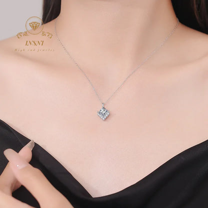2ct D Color Moissanite Princess Cube Pendant Necklace S925 Silver Luxury Unisex Jewelry Affordable Light Luxury Jewelry Gift