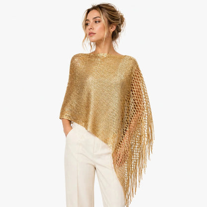 Spring/Summer Cross-Border Gold Silver Thread Mesh Tassel Hollow Knit Shawl Scarf for Women-Outerwear for Evening Parties