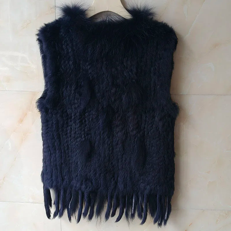HSPL Sleeveless Women Fashion Fur Vest Knit Waistcoat For Lady For 2018 Spring Real Rabbit Fur Female Vests Black  Waistcoat