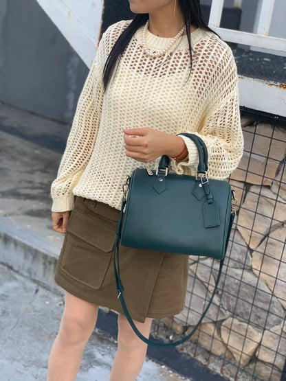 Genuine Grade Leather Women's Shoulder Crossbody Bag Luxury Designer Brand Female Handbag Fashion Soft Cowhide Ladies Boston Bag