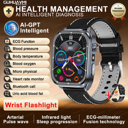 2026New ECG+PPG Clock Health Trackr 2.0 inch Uric Acid Blood lipids Pressure Smart Watch Body Analysis Voice call Smartwatch Men