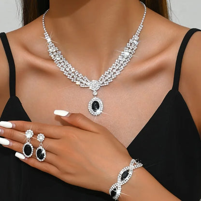 Elegant Bridal Jewelry Set Necklace Earrings with Sparkling Rhinestones Perfect for Weddings Parties