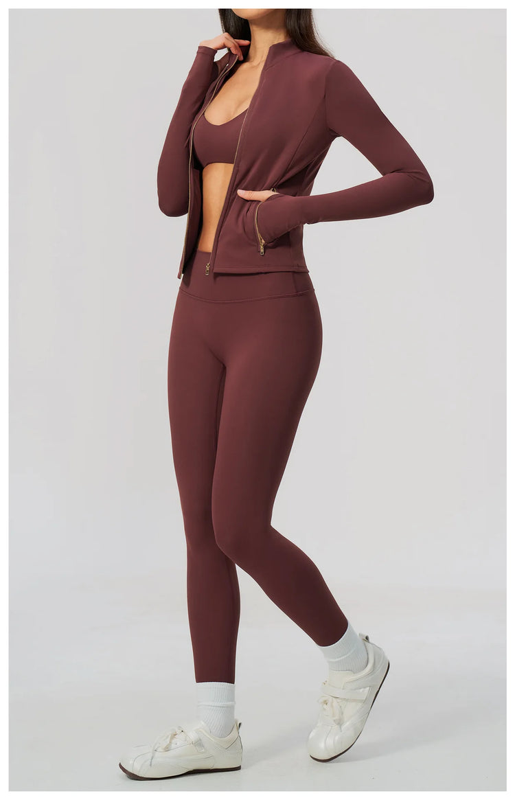 Yoga Set 3PCS Women's Tracksuit Workout Outfit Zipper Fitness Long Sleeved Sports Set Gym Clothes Female Sports Bra Yoga Outfits