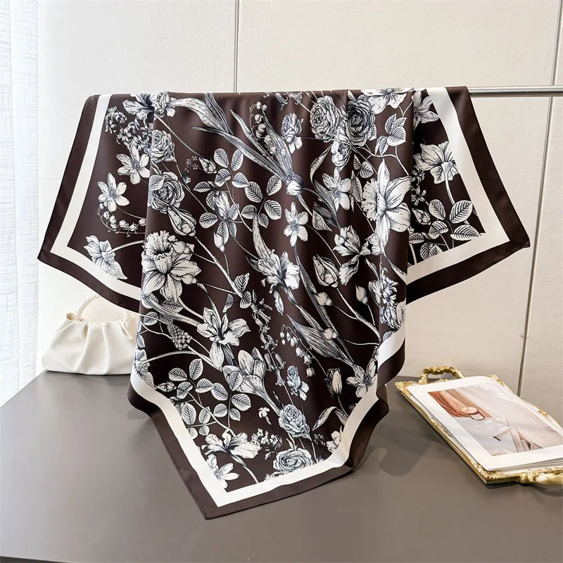 2026 Luxury Brand Square Scarf Design Shawl Wrap 90cm Print Twill Silk Women Hijab Female Foulard Headband Bandana