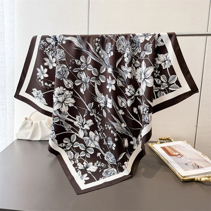 2026 Luxury Brand Square Scarf Design Shawl Wrap 90cm Print Twill Silk Women Hijab Female Foulard Headband Bandana