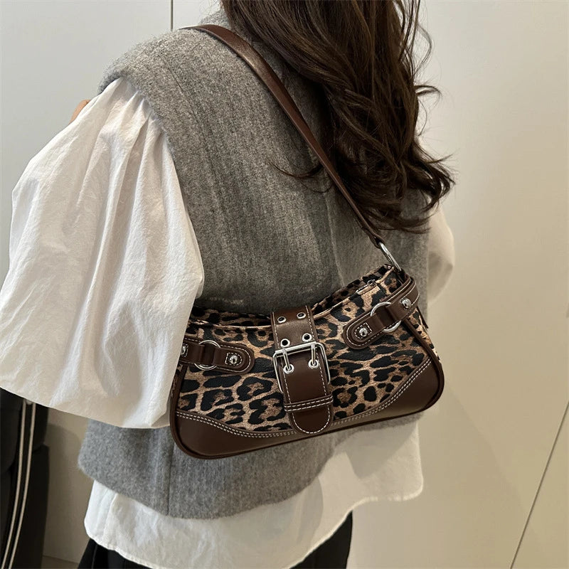 Fashion PU Shoulder Bags Leopard Print Retro Messenger Bag Large Capacity Underarm Bag Women Daily Use Handheld Bag
