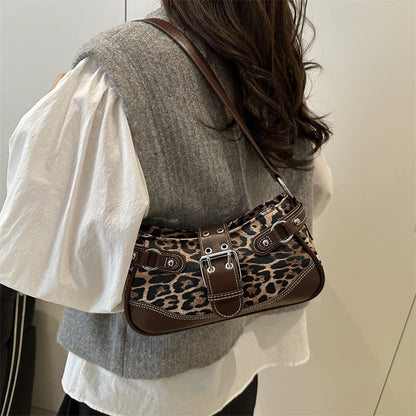 Fashion PU Shoulder Bags Leopard Print Retro Messenger Bag Large Capacity Underarm Bag Women Daily Use Handheld Bag