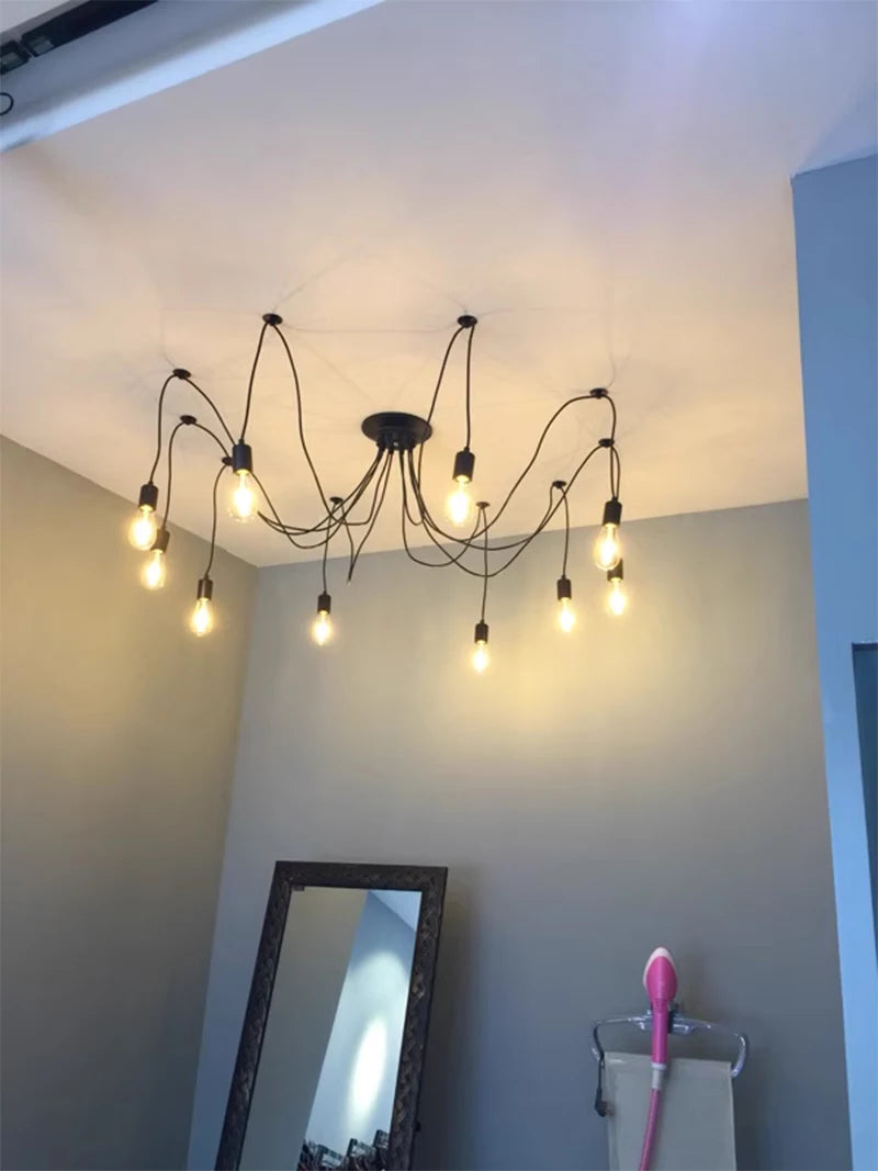 DIY Spider Lights Vintage Chandelier Edison Industrial Hanging Lamp Ceiling Multiple Pendant Light Kitchen Farmhouse Living Room