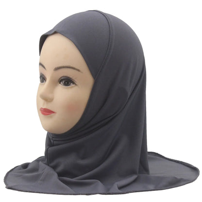 Kids Islamic Hijab Arab Girls Muslim Turban Scarf Shawls Cap Solid Color Fit 2-6 Years Old Children Wear Directly Instant Hijab