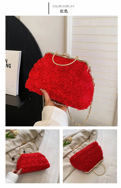 Luxury Satin Floral Bride Party Evening Clutch Bag Women Wedding Purses and Handbags Small Shoulder Chain Bag Designer Bag