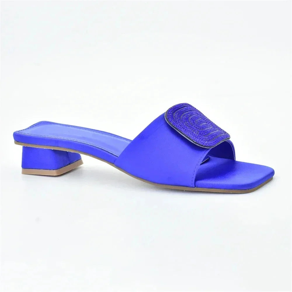 New Arrival African Women Wedding Shoes Bride Shoes Luxury Elegant Low Heels Rhinestone Lady Slippers Sandals Nigerian Pumps