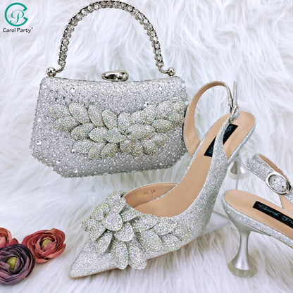 Nigerian Banquet Shoes and Bags African Fashion Peach Ladies Matching Shoes and Bags Pointed Toe High Heels Wedding Party
