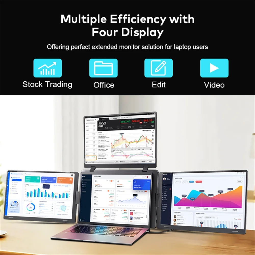 Rospider 14 to 18.5 inch Triple Screen Extender Laptop Monitor FHD Quad Display Portable Foldable Extended for MacBook Windows