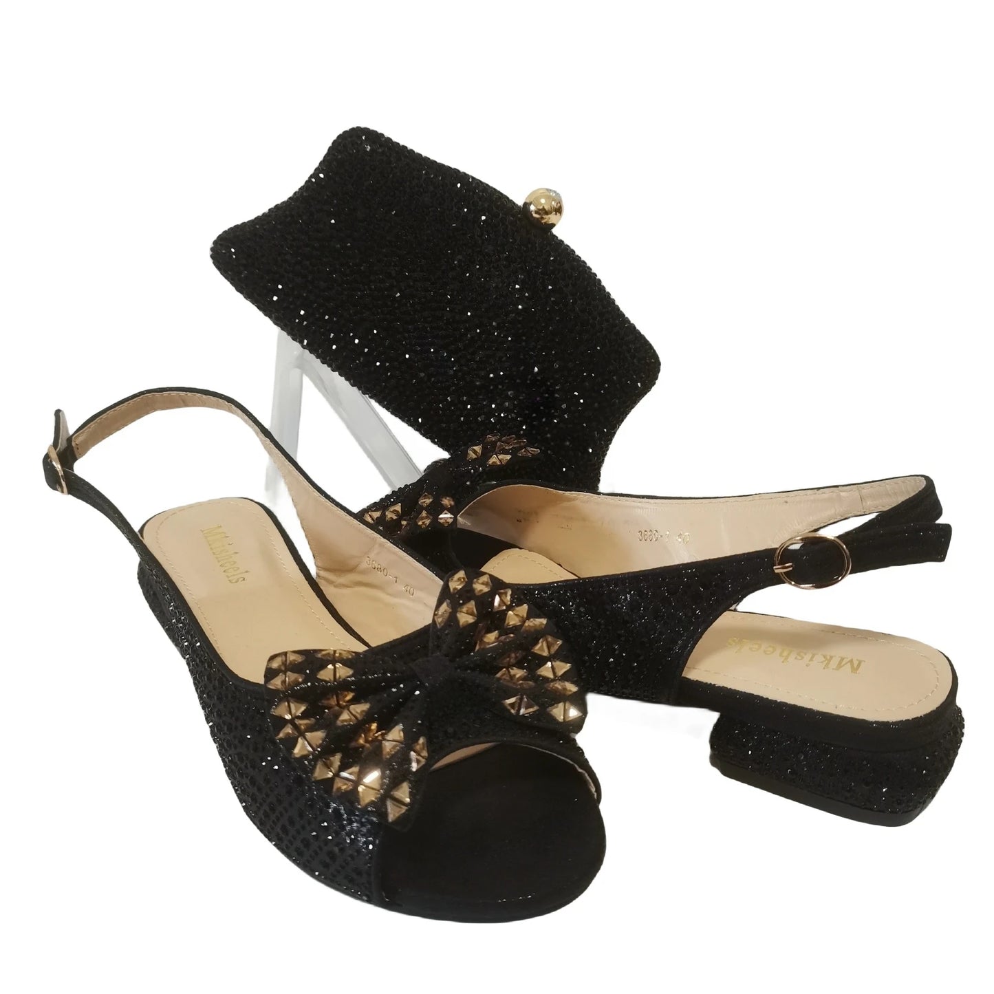 Fashion Purple Lower Heel Party Women's Sandals And Bag Match Set Italian Design Rhinestone Wedding Matching Shoes and Bag Set