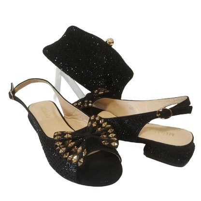 Fashion Purple Lower Heel Party Women's Sandals And Bag Match Set Italian Design Rhinestone Wedding Matching Shoes and Bag Set