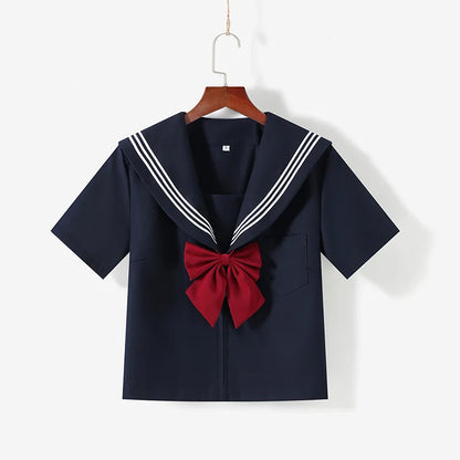 Navy Blue JK Uniform, Red Tie Three Basic Sailor, Short/long Sleeve Japanese School Uniforms For Girls Pleated Skirt JK Sets