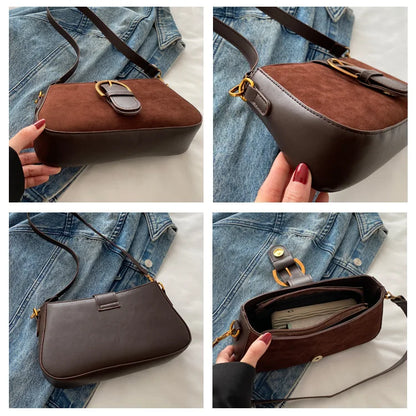 Woman Faux Suede Underarm Shoulder Bag Zipper Fastener Fashionable Cross Body Bags for Small Square Bag Suitable Daily Outfit