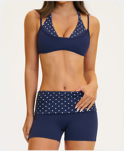 2PCS Stripes Fitness Suit Women's Tracksuits Polka Dot High Waist Workout Capri Pants Sports Set Female Yoga Sports Clothes