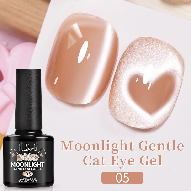 AWStorG 7.5ml Light Color Cat Eye Gel Nail Polish Pink Semi Permanent Glitter Magnetic Gel Soak Off UV LED Varnish Nail Art