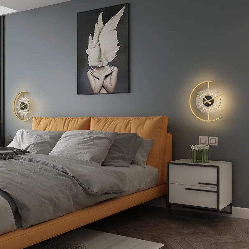 Nordic Clock Wall Lamp, Modern Minimalist LED Wall Light for Living Room, Bedroom & Background Wall Decoration