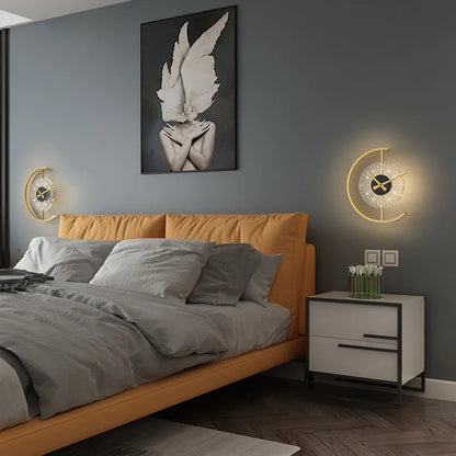 Nordic Clock Wall Lamp, Modern Minimalist LED Wall Light for Living Room, Bedroom & Background Wall Decoration