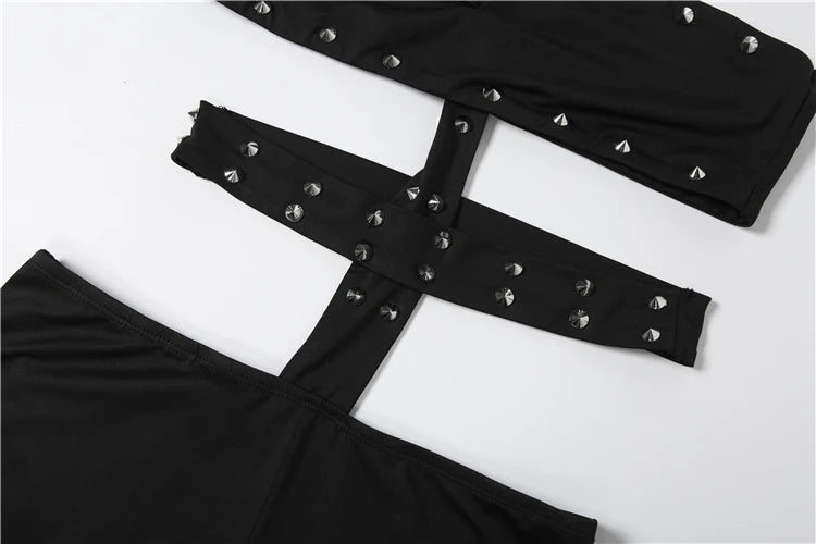 Sisterlinda Rivet Sexy Halter Romper Women Backless Sleeveless Irregular Waistless Summer Sexy Skinny Club Midnight Playsuits