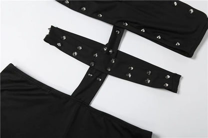Sisterlinda Rivet Sexy Halter Romper Women Backless Sleeveless Irregular Waistless Summer Sexy Skinny Club Midnight Playsuits