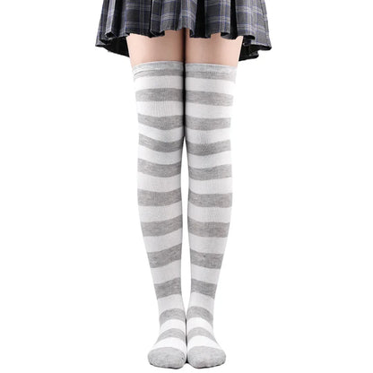 Thigh High Stockings Womens Striped Ladies Girls Black White Pink Long Over Above Knee Socks Femboy Cosplay Lolita Harajuku Y2k