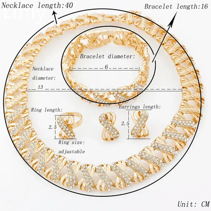 Fashion 18k Gold Plated Jewelry Set Dubai African Choker Necklace Earrings Rings Wedding Bridal Jewellery Sets for Women