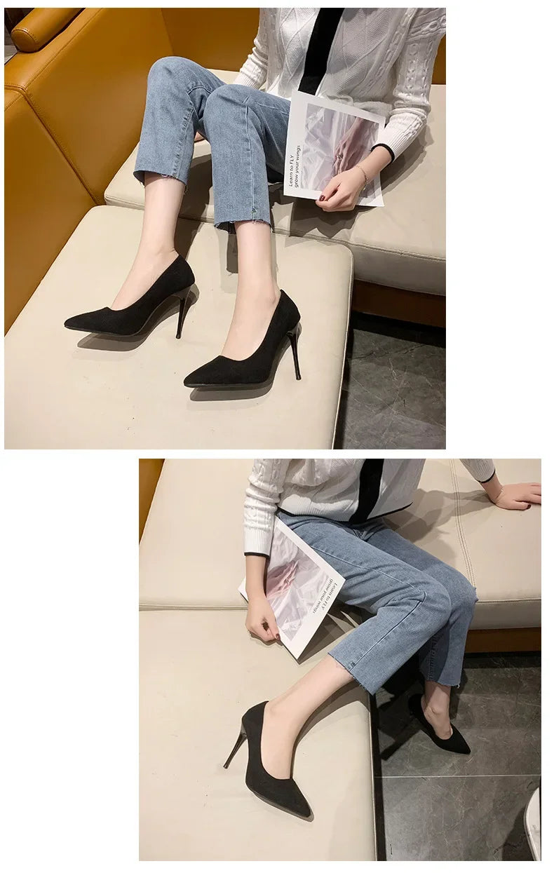Spring and Autumn New Black High Heels Female Shallow Mouth Pointed Thin with Sexy Temperament Single Shoes Zapatos De Mujer
