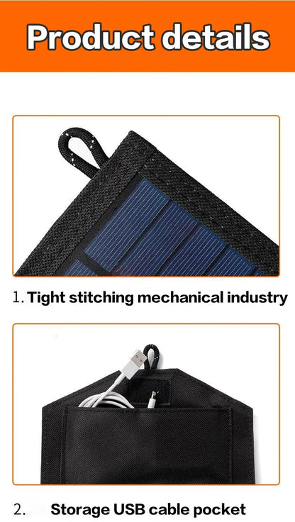 20W 6-Fold Portable Foldable Solar Charger Panel, USB 5V DC Full Time Power Output for Outdoor Mobile Power Supply