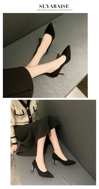 Spring and Autumn New Black High Heels Female Shallow Mouth Pointed Thin with Sexy Temperament Single Shoes Zapatos De Mujer