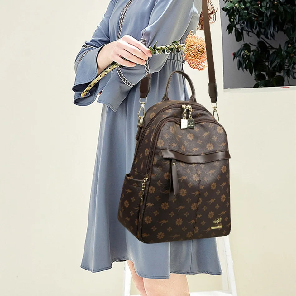 New Classical Fashion High Quality Soft Leather Travel Backpack Women Large Capacity Luxury Shoulder Bags School Bag Backpacks