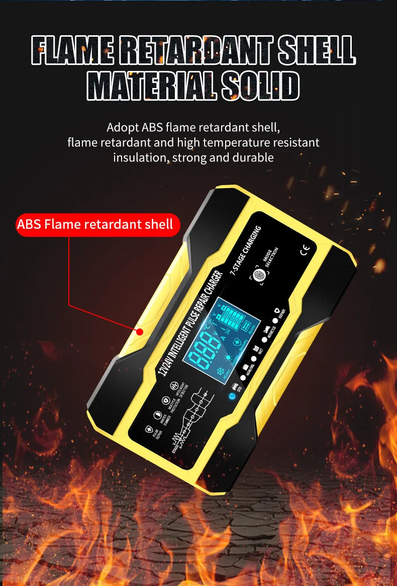 12V 24V Car Battery Charger 10A Smart 7-Stage Pulse Repair Fast Charger, AGM GEL WET Lead Acid Battery Maintainer