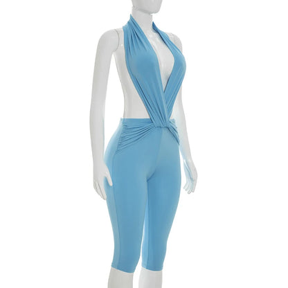 Weird Puss Sexy Fashion Playsuits Woman Halter Low-Neck Backless Sleeveless Skinny Peach Hip Hot Girls High Street Style Rompers
