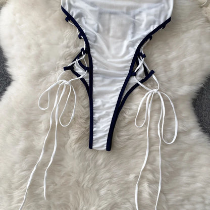 Coquette Lace Lingerie Set Sexy Mesh Bodysuit Valentines Day Sleepwear Gothic Strappy Catsuit Intimate Nightwear Romper