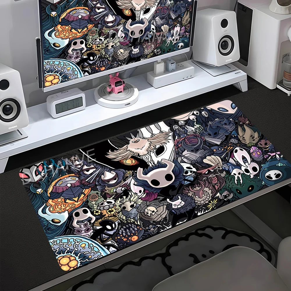 Gaming Mouse Pad Black And White Rubber Office Computer Mouse Mat Hollow Knight Anime Big Mousepad Gamers Desk Keyboard Mats