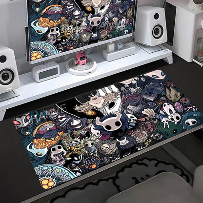 Gaming Mouse Pad Black And White Rubber Office Computer Mouse Mat Hollow Knight Anime Big Mousepad Gamers Desk Keyboard Mats