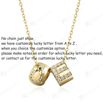 Kuololit Moissanite Necklaces for Women Solid 10K 14K 585 925 Sliver Customize A-Z Lucky Letters Pendant No Chain for Engagement