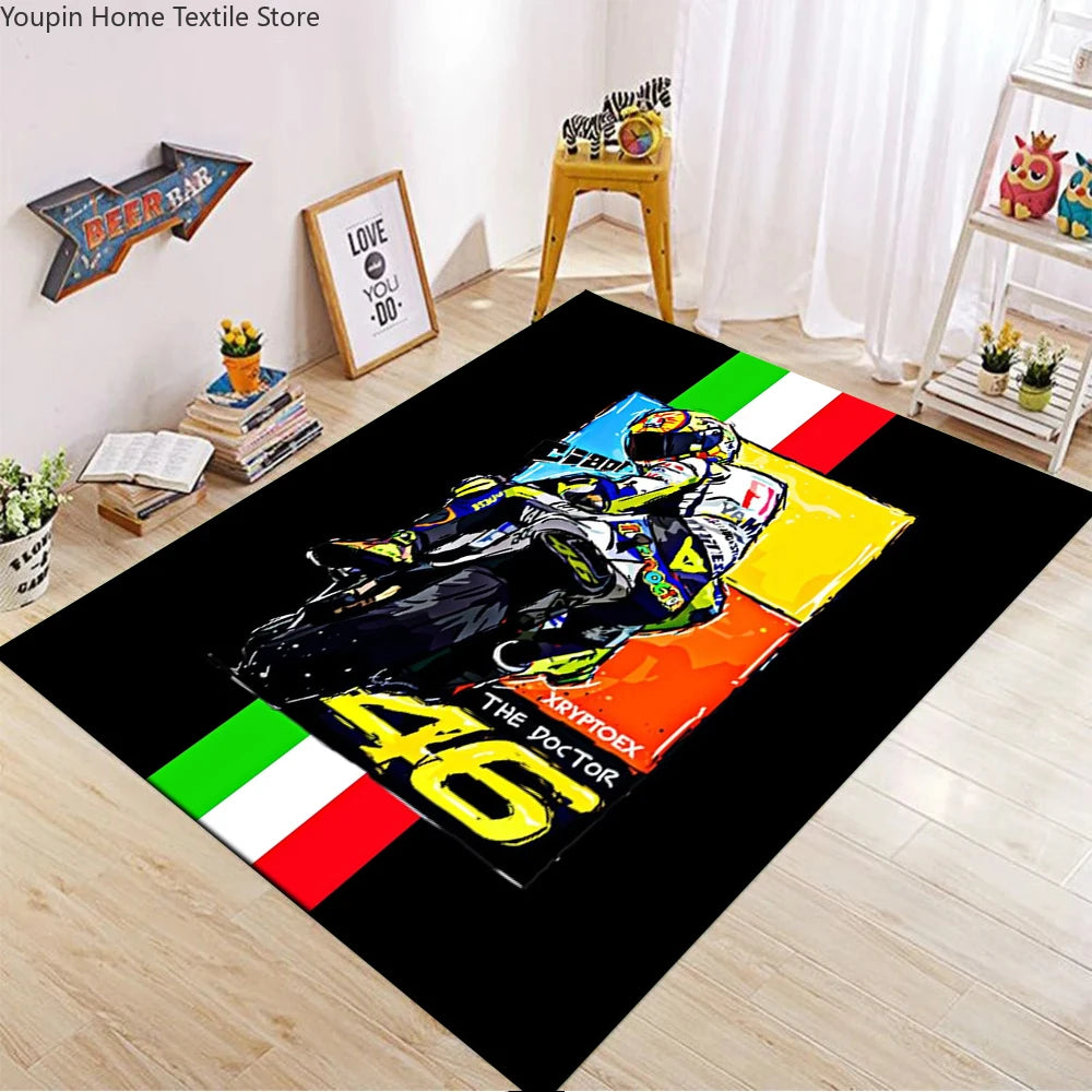 The Doctor Cartoon Yellow Carpet Mat Racing Theme Living Room Rug with Number 46 Signature Home Non-Slip Play Rugs for Bedroom