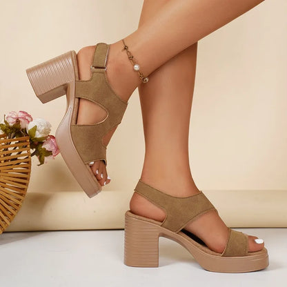 High Heeled Sandals Women's 2025 Summer Thick Heeled Platform Sandals Women's Fishmouth One-Word Buckle One-Word Gladiator Shoes