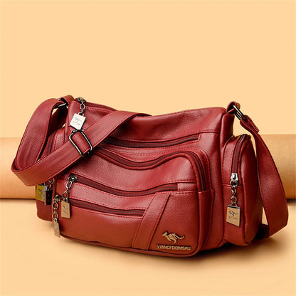 Many Pockets Women Leather Top-handle Bag Luxury Designer Female Shoulder Messenger Shopper Bags Brand Ladies Crossbody Handbags