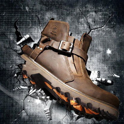 Waterproof Leather Motorcycle Boots Men Brown Motocross Street Riding Shoes Retro Motorcycle Protection Boots