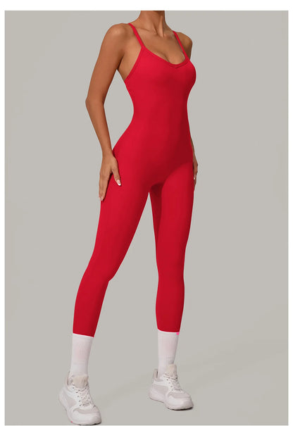 New Nylon Pad V-Neck Wrap Yoga Bodysuit - Adjustable Hook Tummy Control Butt Lift Workout Jumpsuit