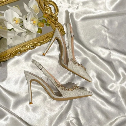 Luxury Designer Women Shoes Exquisite Rhinestone High Heeled Sandals for Woman Elegant French Style Casual Shoes Sandalias Mujer