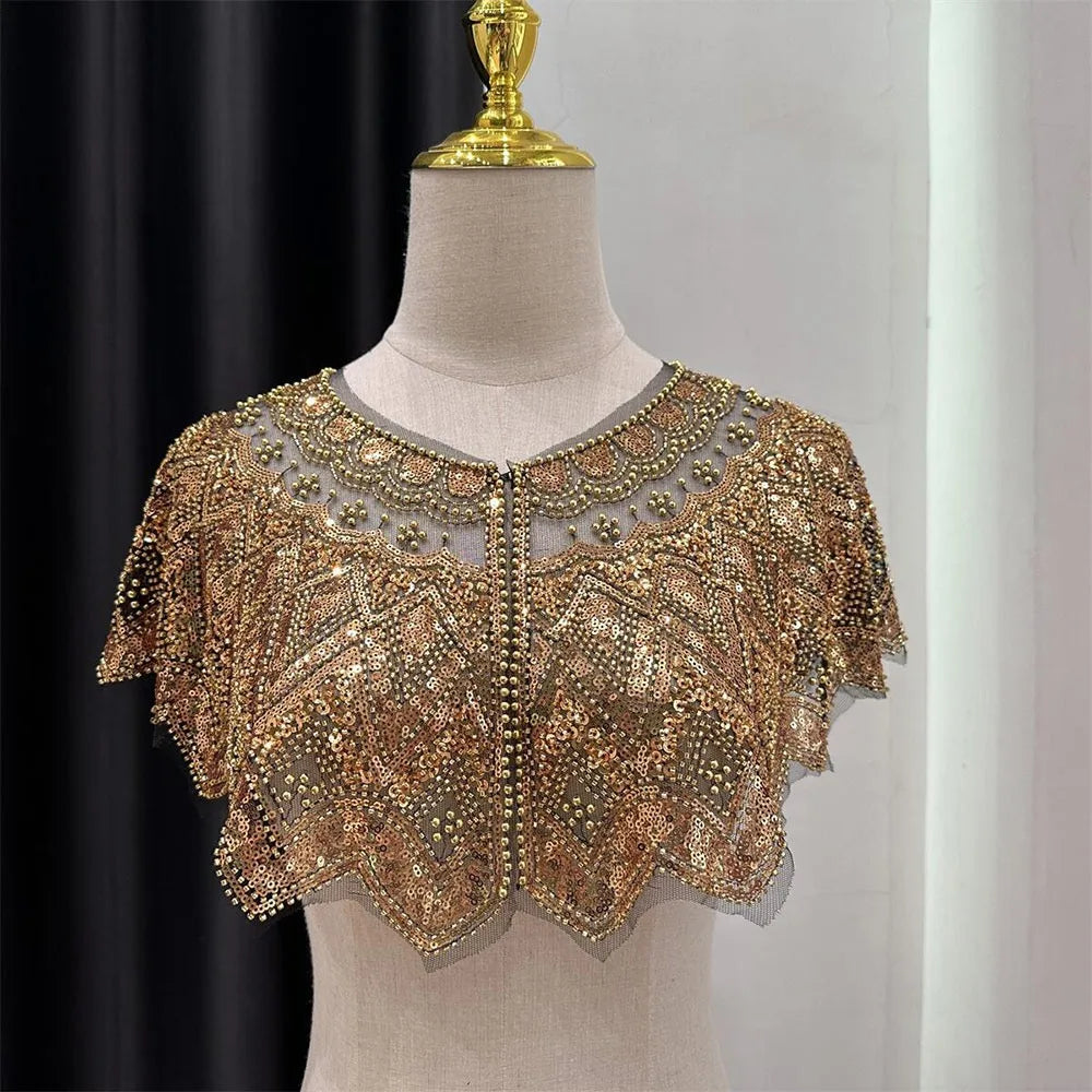 Vintage Sequin Embellished Flapper Shawl Beaded 1920s Sequin Shoulder Shawl Short Outerwear Women