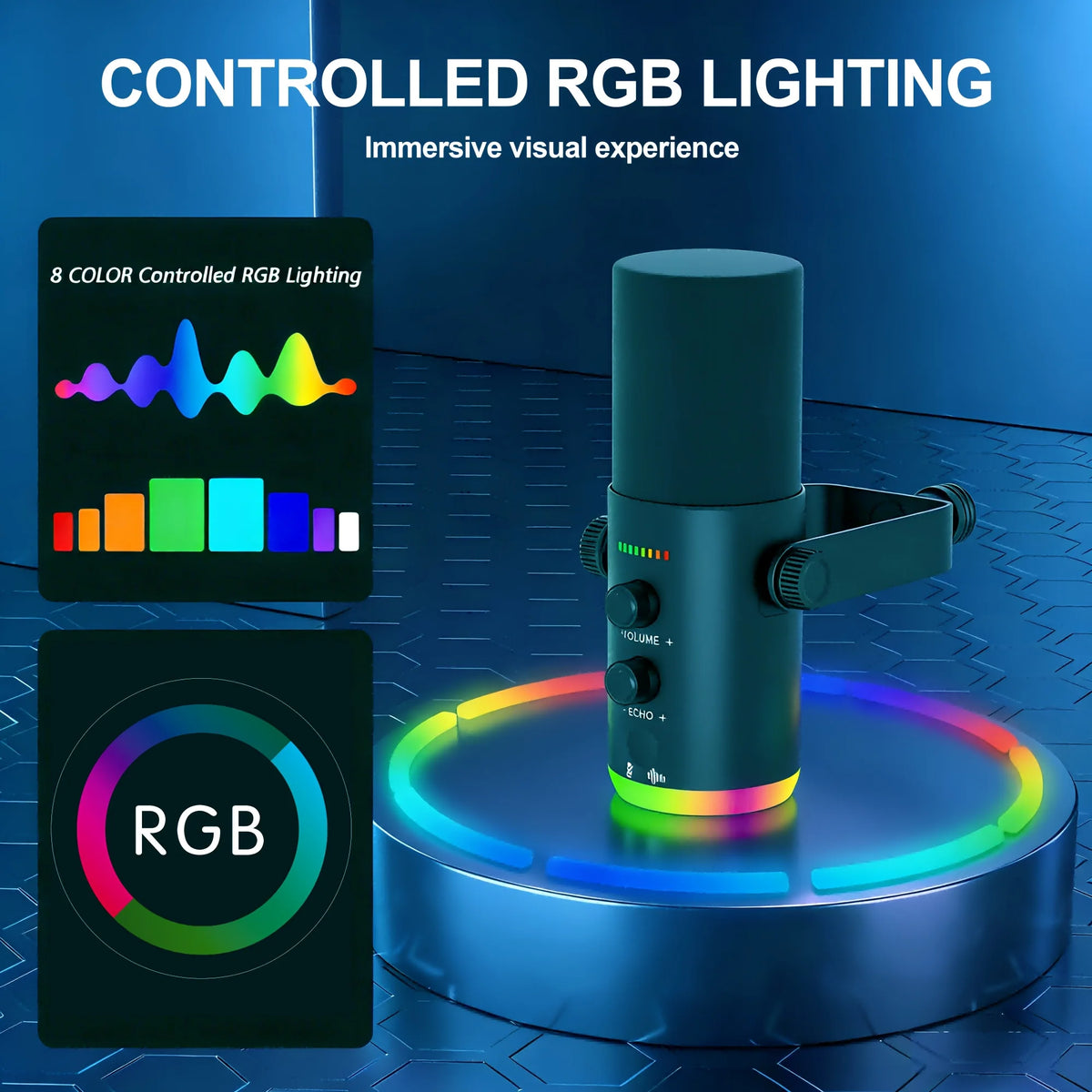 XLR/USB Gaming Microphone Kit: Dynamic PC Mic for Streaming Podcasting, Software Support, Mute Button, RGB Computer Mic